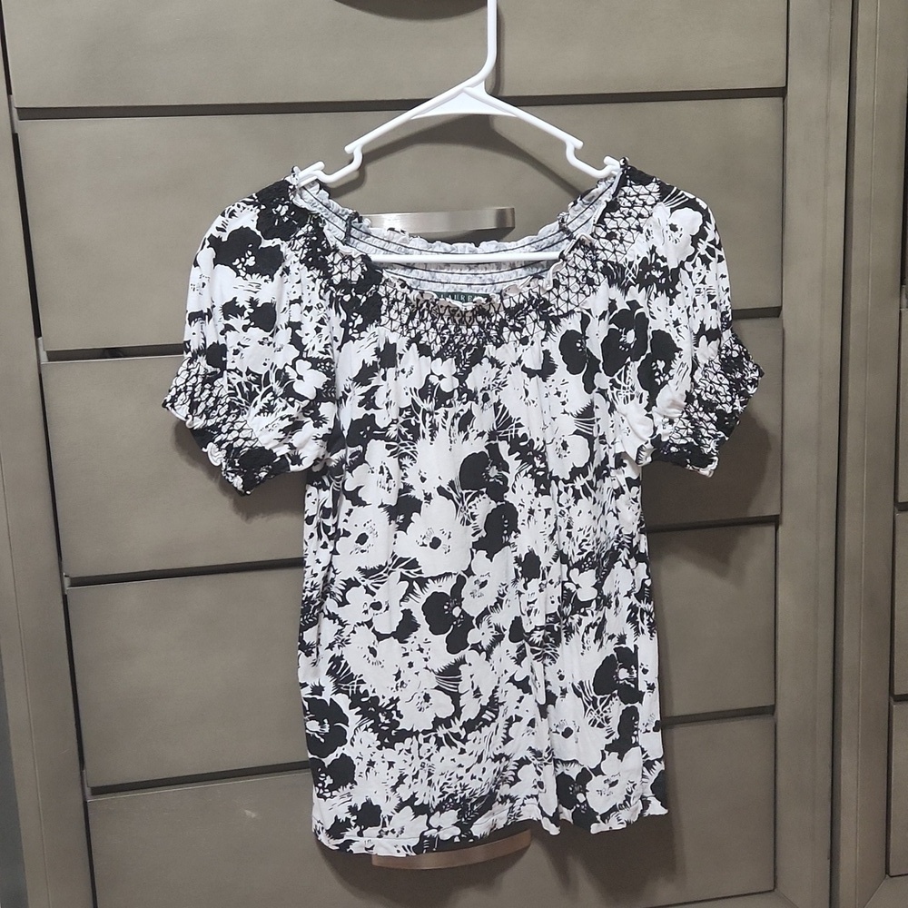 Lauren Ralph Lauren ladies floral black and white top